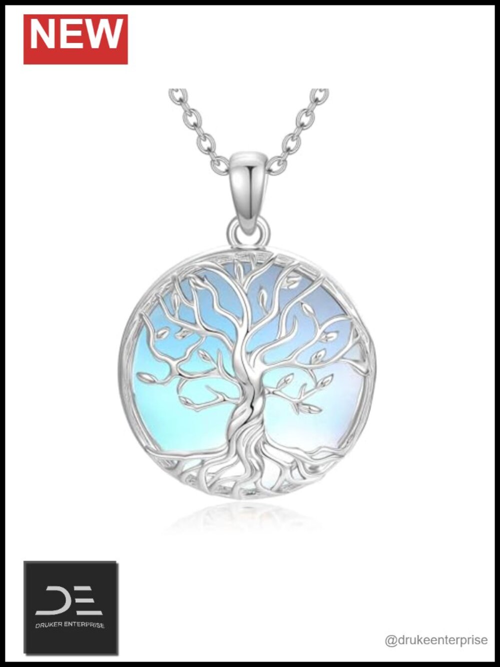 925 Sterling Silver Tree of Life Moonstone Pendant Necklace